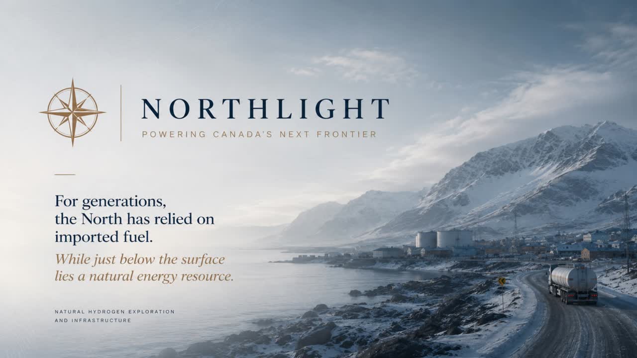 NorthLight investor presentation: an Arctic coastal road and a truck beneath the mountains